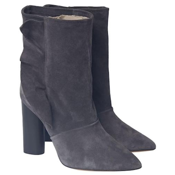 Iro Ruffle Trimmed Ankle Boots in Grey Suede - Picture 3 of 14